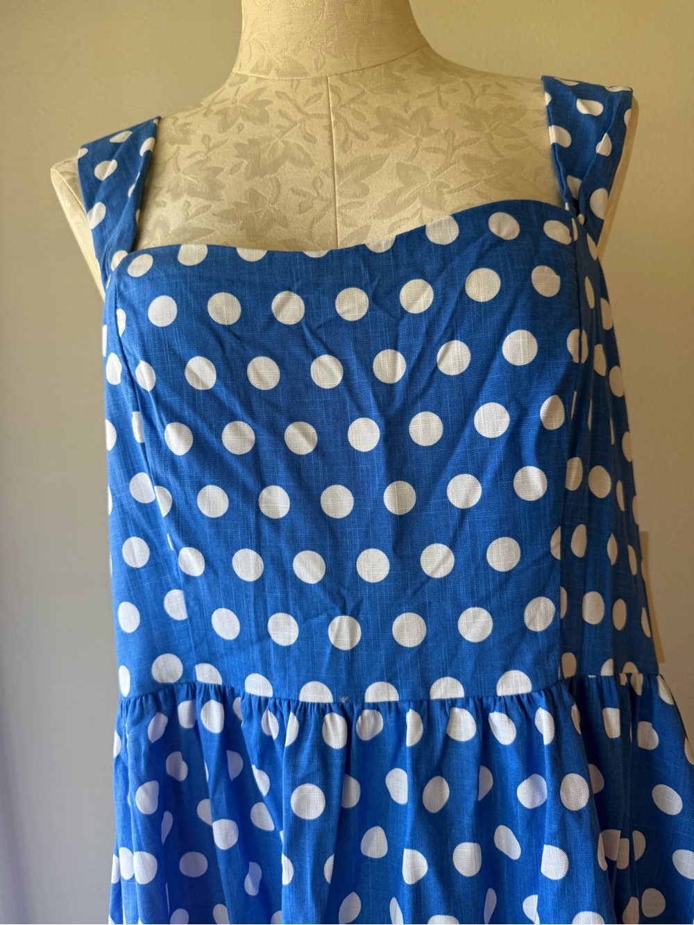 NWT New A New Day Blue Polka Dot Maxi Dress Large Sundress Sweet Heart  Neckline - Picture 2 of 7